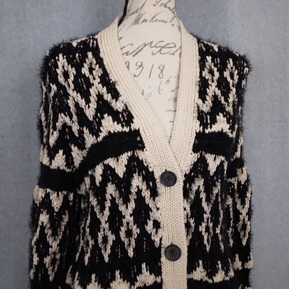 Lucky Brand | Diamond Fair Isle Cardigan Black Ivory | Size M - Picture 4 of 13